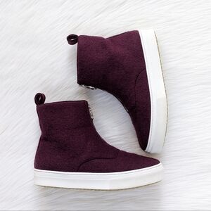 Celine Burgundy Red Wool Felt High Top Sneakers | Size 37.5